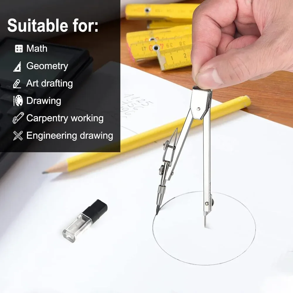 Set Metal Compass for Geometry Woodwork Carpentry Math Drafting Arts Crafts